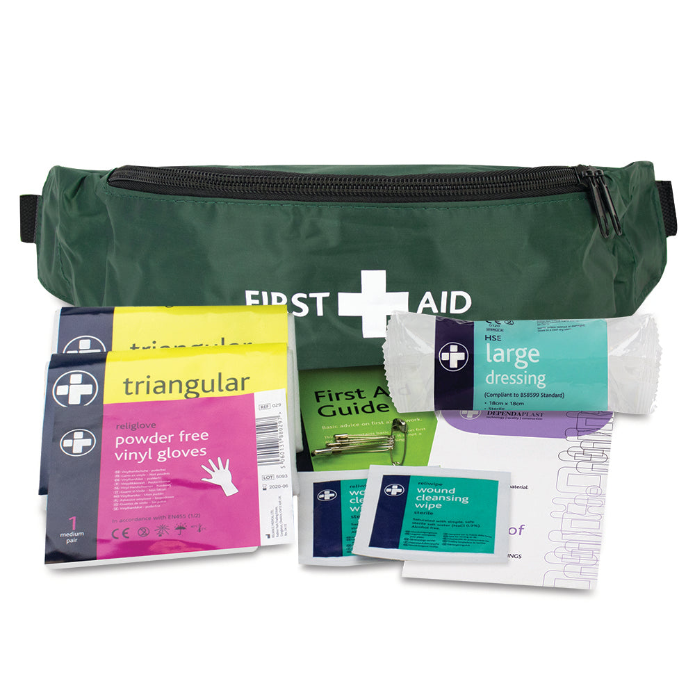 HSE 1 Person First Aid Kit - Riga Bum Bag - One Size - Green - G&M Medical Supply