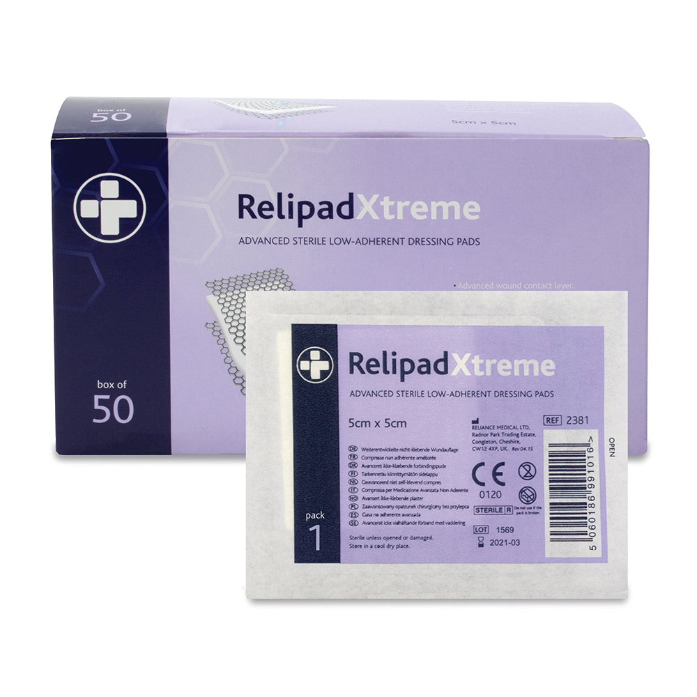 Relipad Xtreme Low Adherent Dressing Pads - 5cm x 5cm - G&M Medical Supply