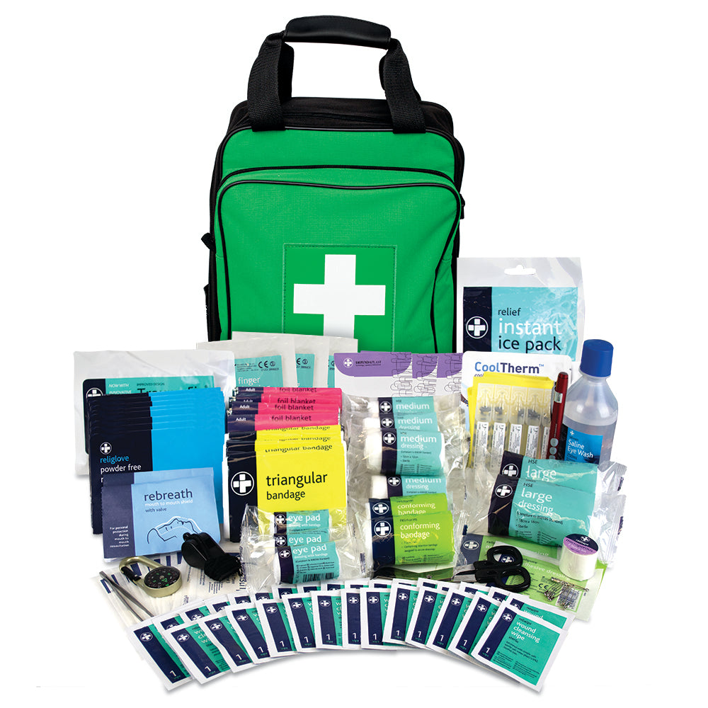 Child Care BS8599-1 First Aid Kit - School Trip - Rucksack - Green - G&M Medical Supply
