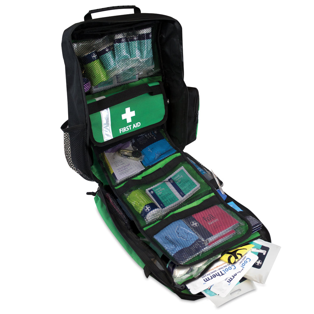 Child Care BS8599-1 First Aid Kit - School Trip - Rucksack - Green - G&M Medical Supply
