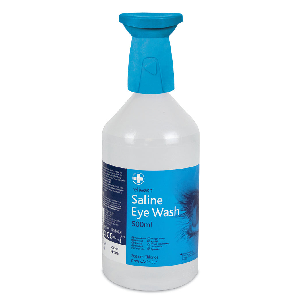 Reliwash Saline Eye Wash - 500ml - Including Eyebath Cap - G&M Medical Supply