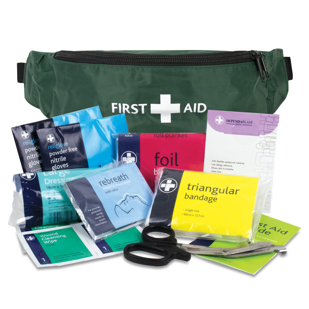 Workplace BS8599-1 First Aid Kit - Personal Issue - Riga Bum Bag - One Size - Green - G&M Medical Supply
