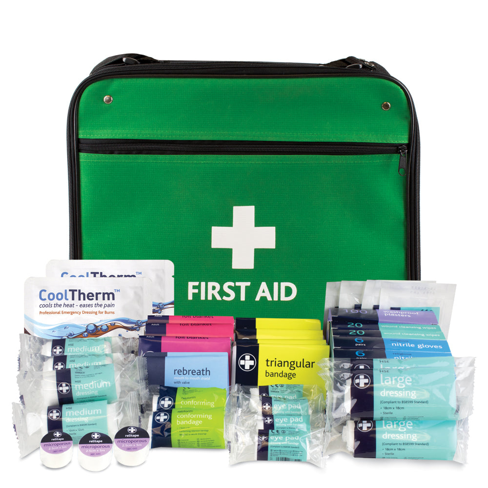 BS8599-1 Large Workplace First Aid Kit - Technician Pro Shoulder Bag - Green - G&M Medical Supply