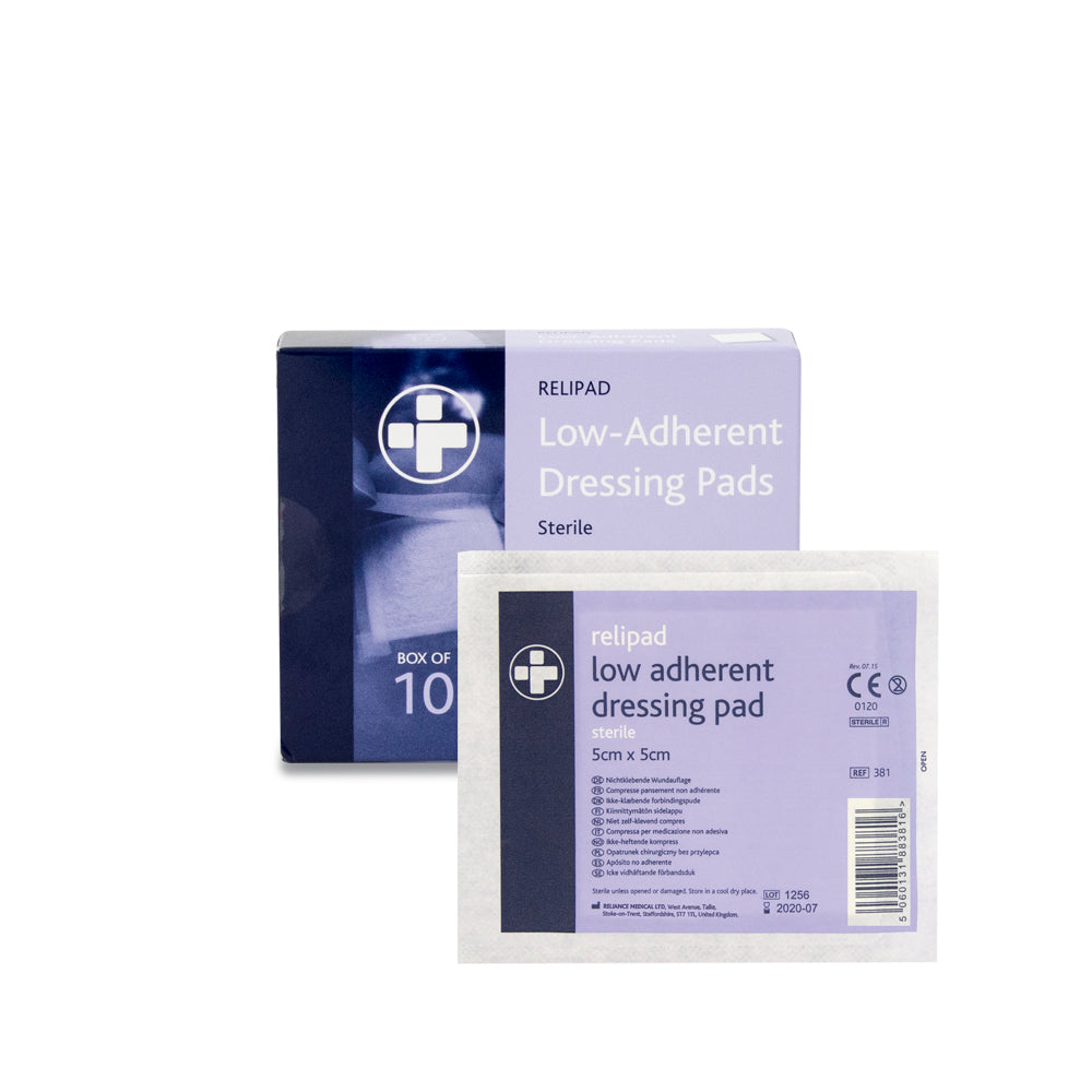 Relipad Low Adherent Dressing Pads - 5cm x 5cm - Box of 10 - G&M Medical Supply