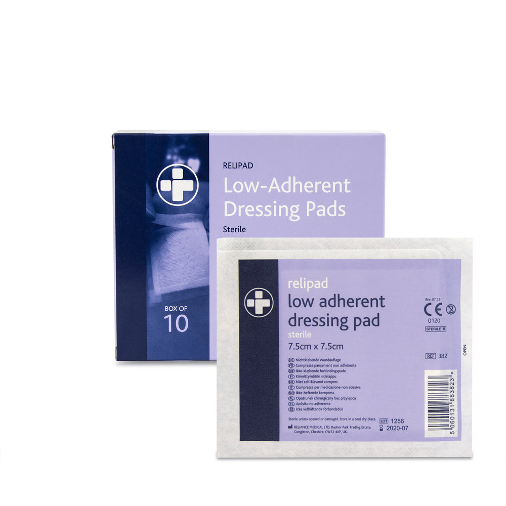 Relipad Low Adherent Dressing Pads - 7.5cm x 7.5cm - Box of 10 - G&M Medical Supply