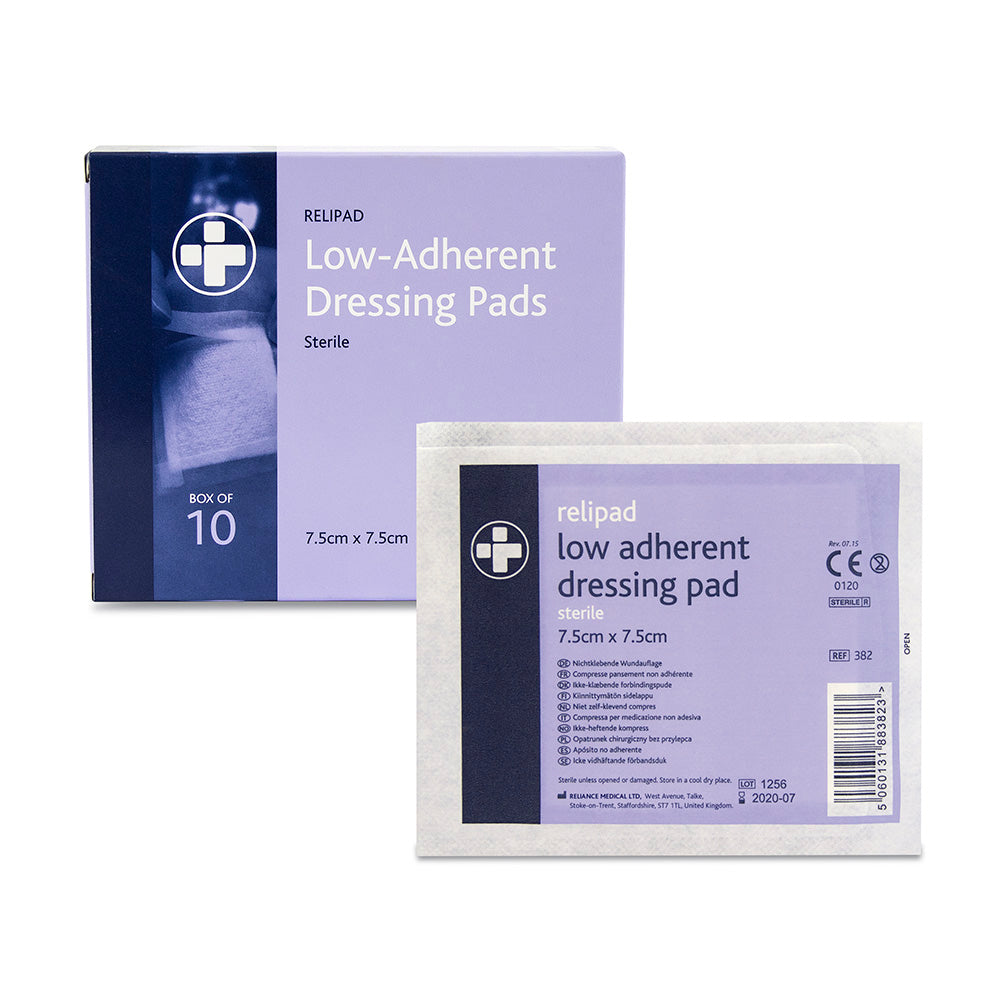 Relipad Low Adherent Dressing Pads - 7.5cm x 7.5cm - Box of 10 - G&M Medical Supply