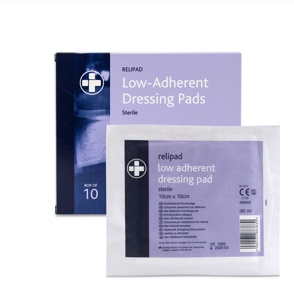 Relipad Low Adherent Dressing Pads - 10cm x 10cm - Box of 10 - G&M Medical Supply