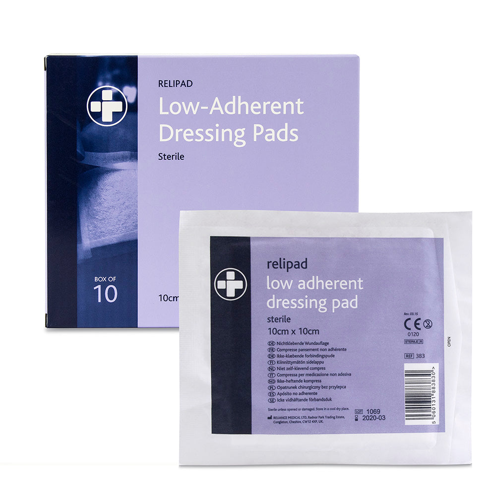 Relipad Low Adherent Dressing Pads - 10cm x 10cm - Box of 10 - G&M Medical Supply