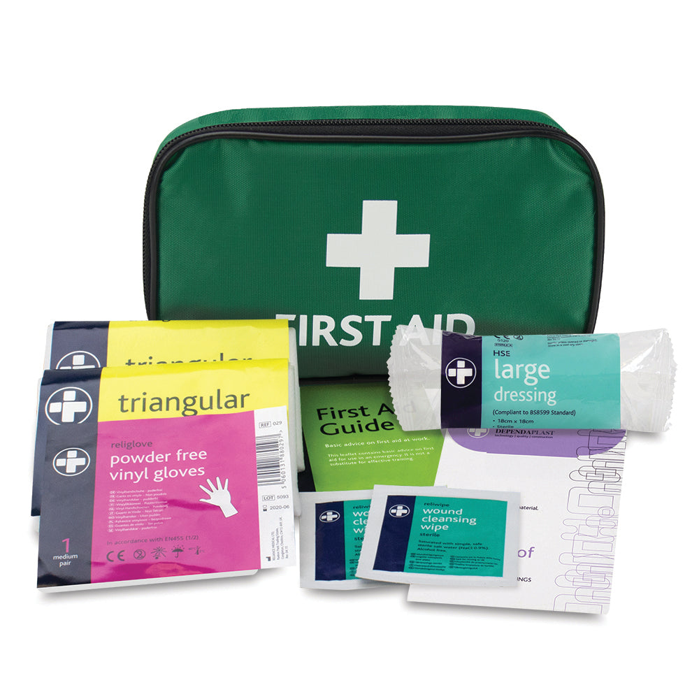 HSE 1 Person First Aid Kit - Travel Pouch - One Size - Green - G&M Medical Supply