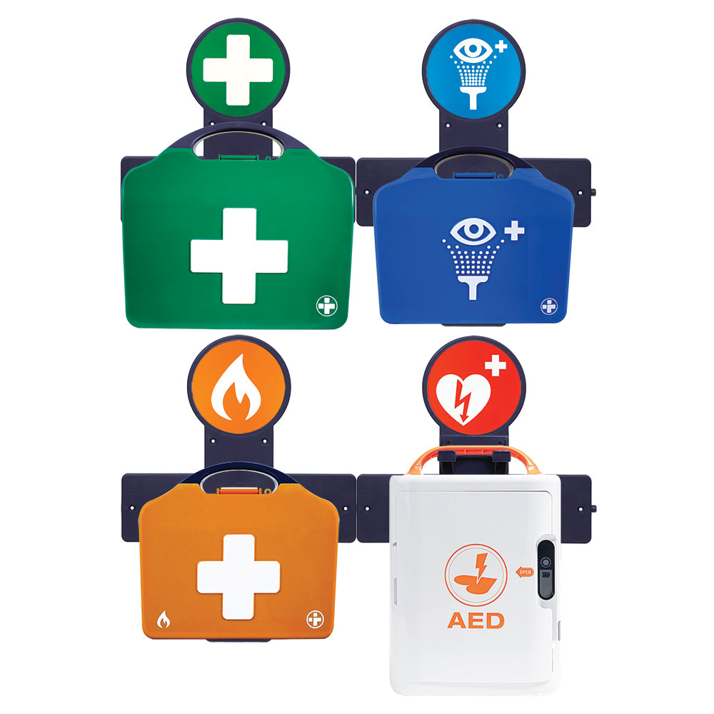 AuraPoint - 4 Unit Point - Large BS8599-1 First Aid Kit, Double Eyewash Station, Burn Kit and Mediana A16 Pro HeartOn AED (English/Welsh/Polish) - SEMI AUTOMATIC - G&M Medical Supply