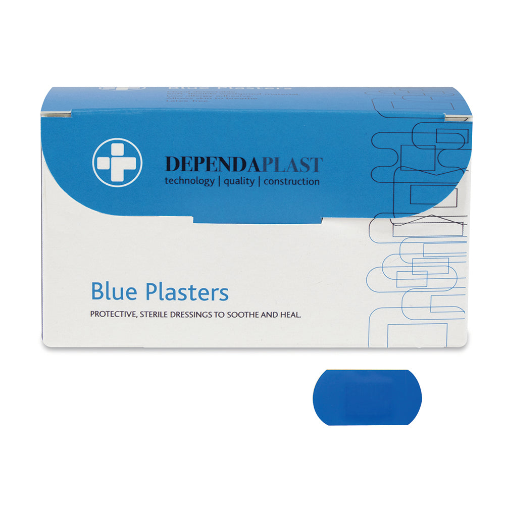Dependaplast - Metal Detectable Washproof Plasters - 4cm x 2cm - Blue - Box of 100 - G&M Medical Supply