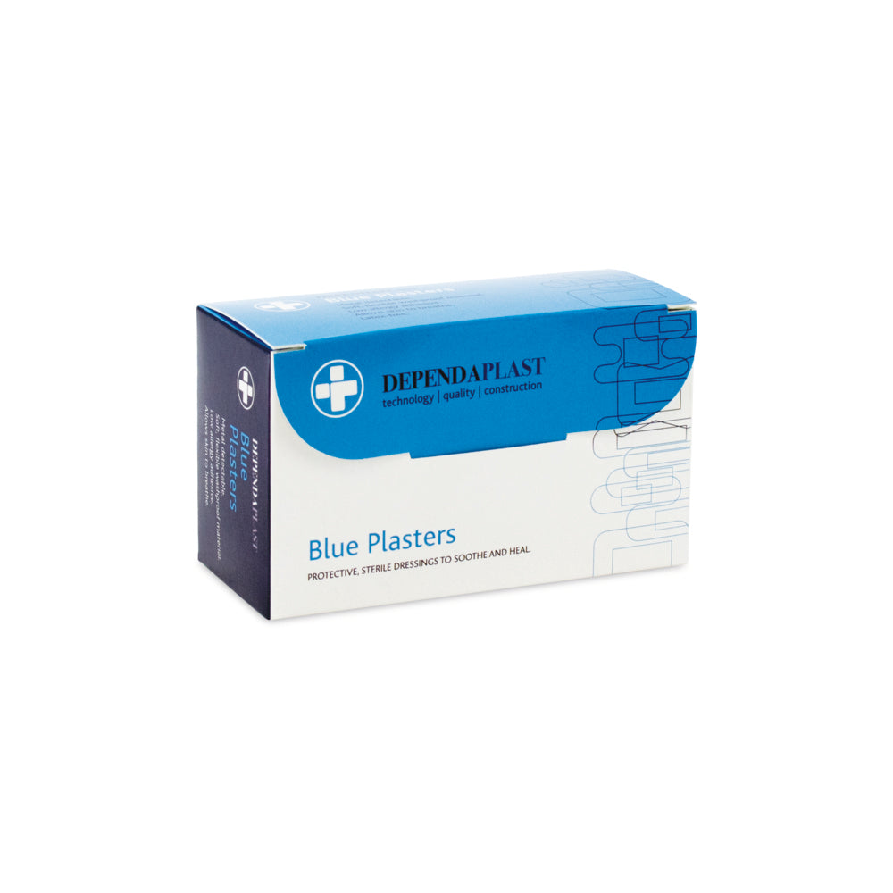 Dependaplast - Metal Detectable Washproof Plasters - 4cm x 2cm - Blue - Box of 100 - G&M Medical Supply