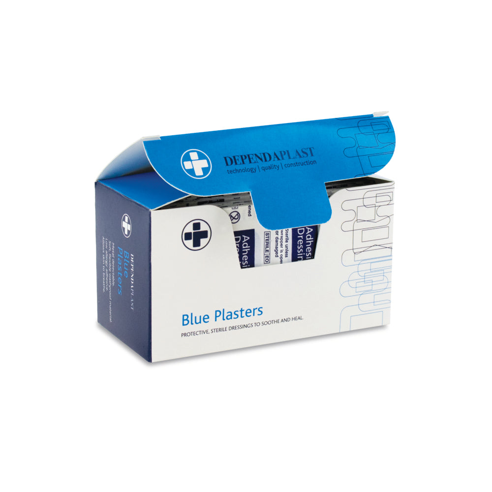 Dependaplast - Metal Detectable Washproof Plasters - 4cm x 2cm - Blue - Box of 100 - G&M Medical Supply