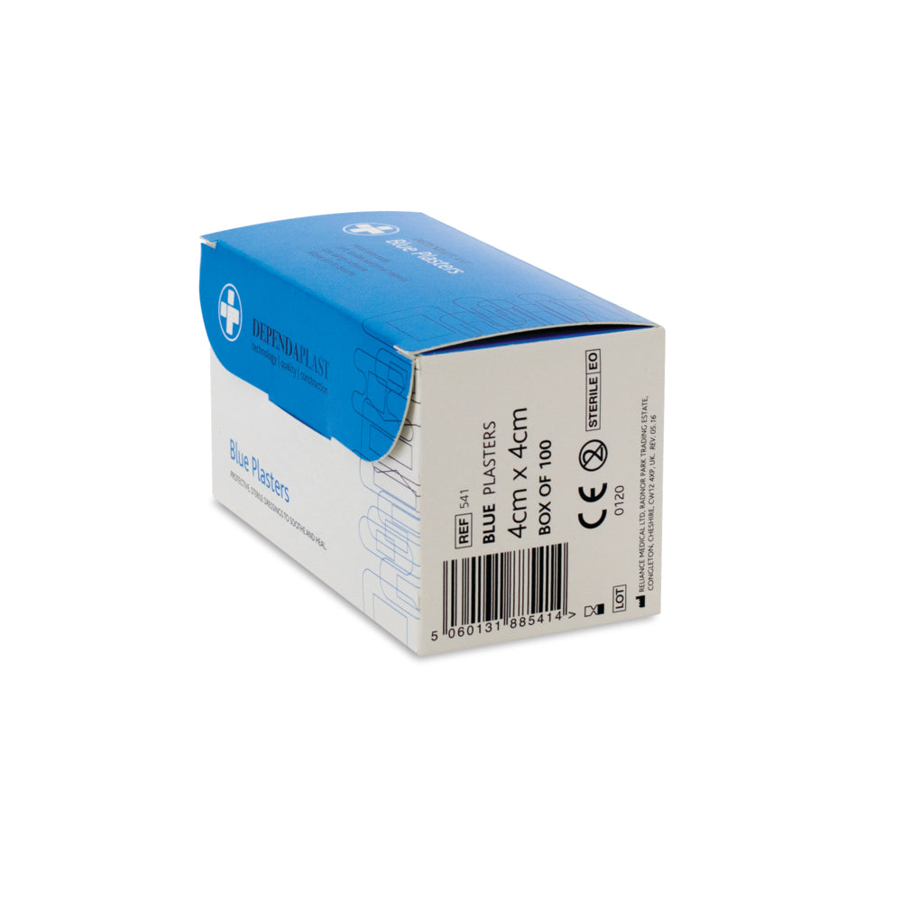 Dependaplast - Metal Detectable Washproof Plasters - 4cm x 2cm - Blue - Box of 100 - G&M Medical Supply