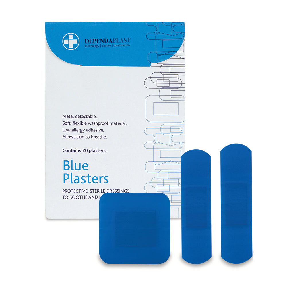 Dependaplast - Metal Detectable Washproof Plasters - Assorted - Blue - Wallet of 20 - G&M Medical Supply