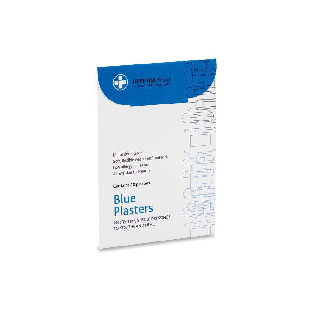 Dependaplast - Metal Detectable Washproof Plasters - Assorted - Blue - Wallet of 10 - G&M Medical Supply