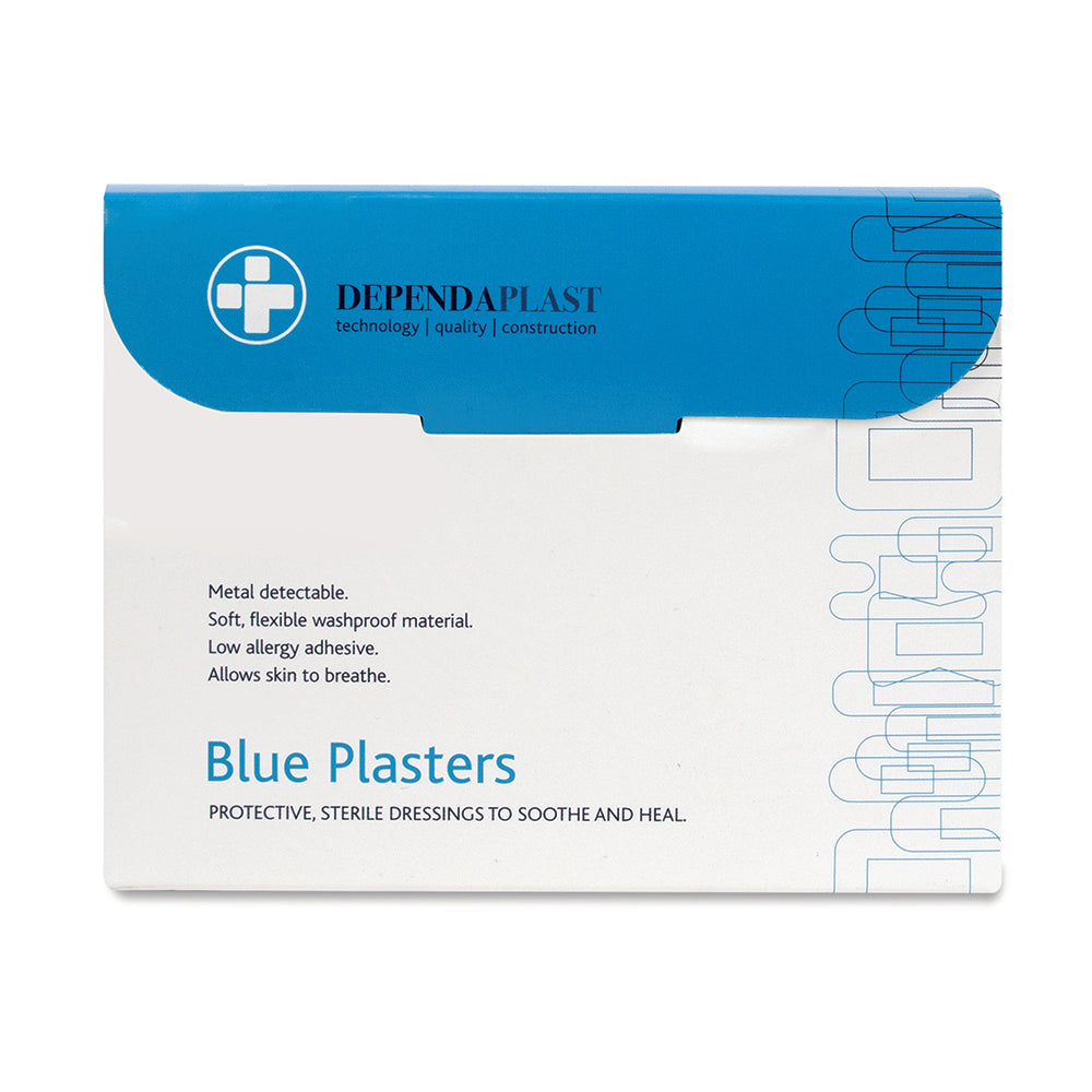 Dependaplast - Metal Detectable Washproof Plasters - Assorted - Blue - Box of 100 - G&M Medical Supply