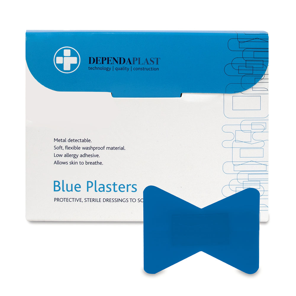 Dependaplast - Metal Detectable Washproof Plasters - Fingertip - Blue - Box of 50 - G&M Medical Supply