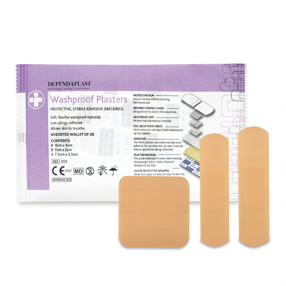 Dependaplast - Washproof Plasters - Assorted - Pale - Wallet of 20 - G&M Medical Supply