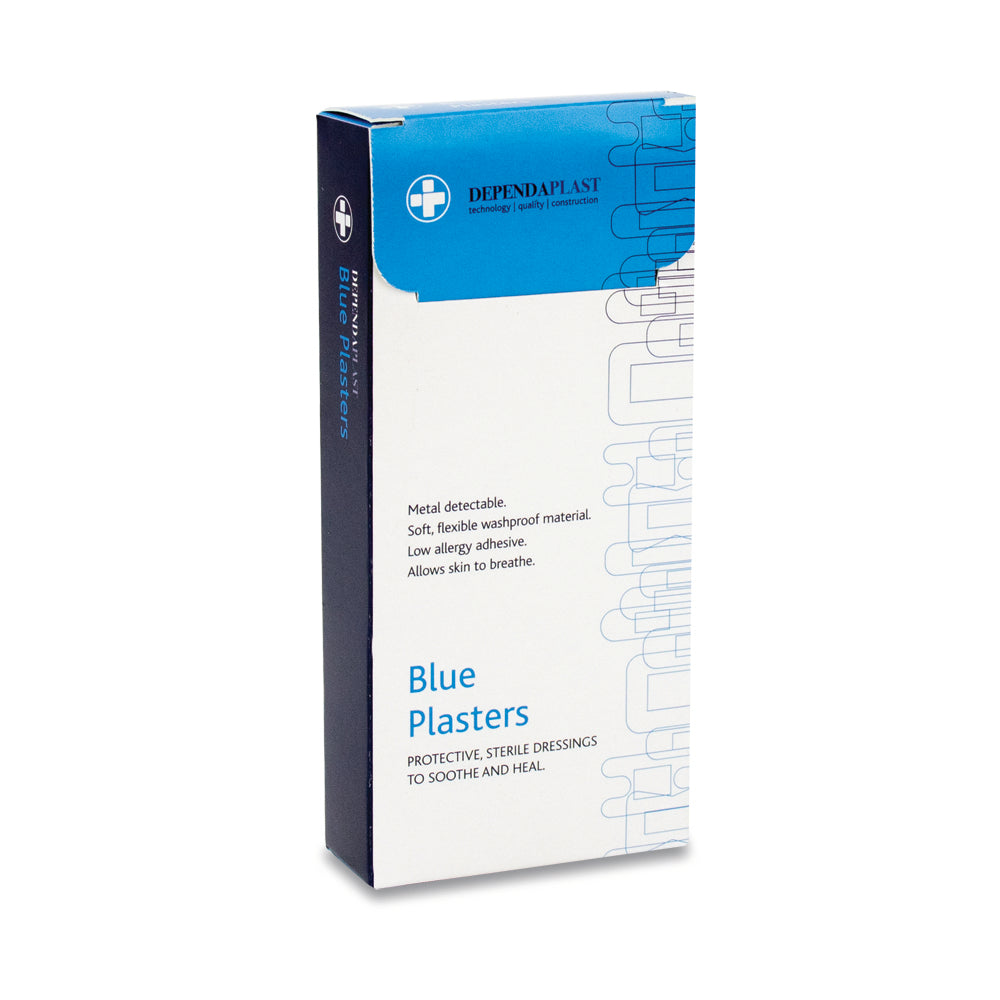 Dependaplast - Metal Detectable Washproof Plasters - 2cm x 12cm - Blue - Box of 50 - G&M Medical Supply