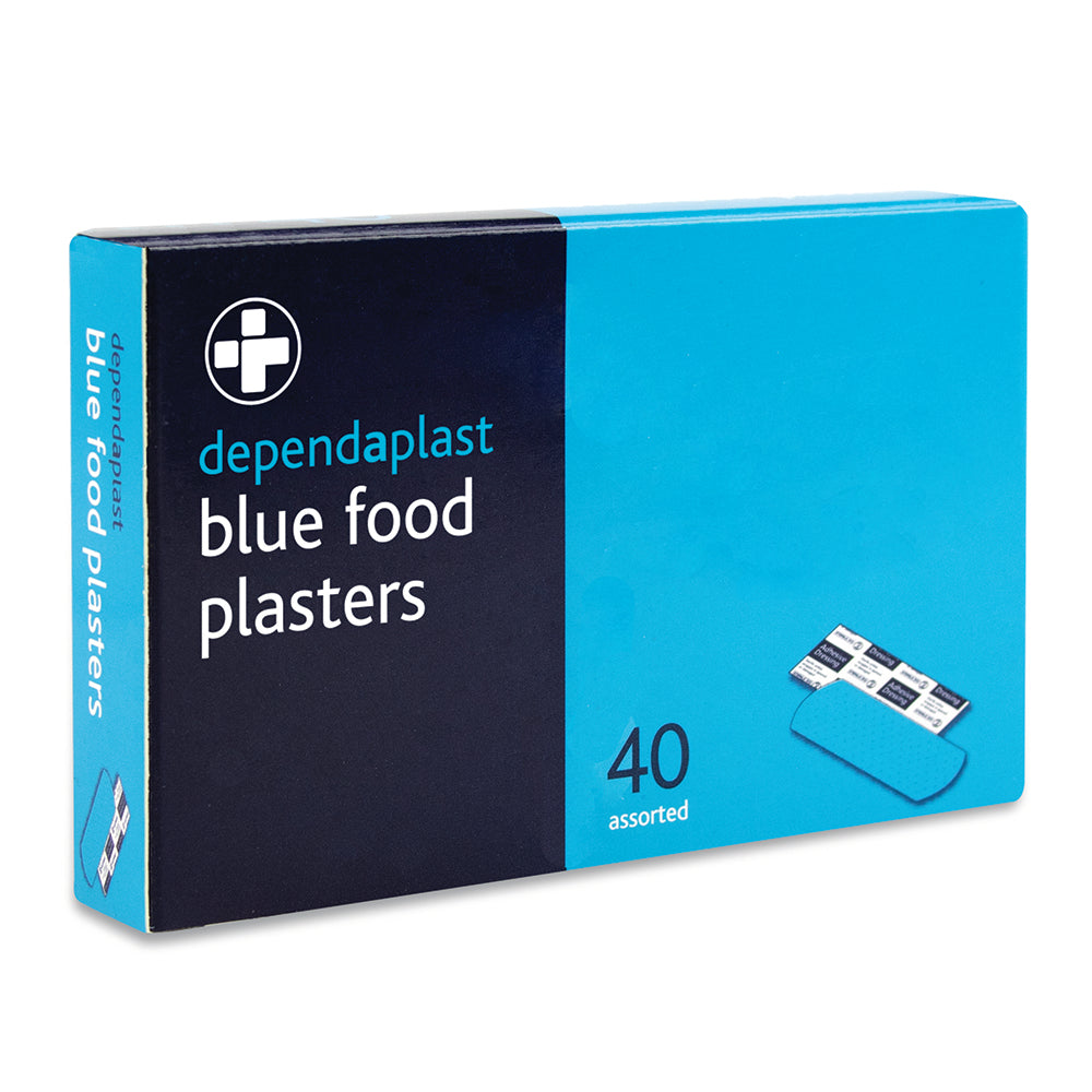 Dependaplast - Metal Detectable Washproof Plasters - Assorted - Blue - Box of 40 - G&M Medical Supply