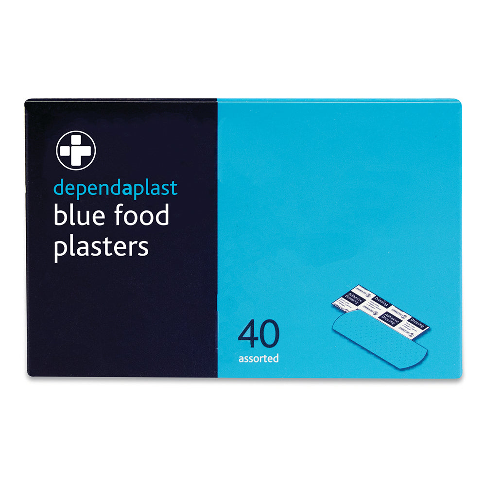 Dependaplast - Metal Detectable Washproof Plasters - Assorted - Blue - Box of 40 - G&M Medical Supply