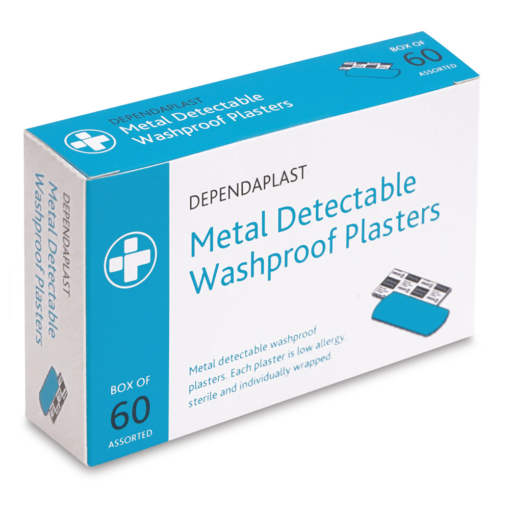 Dependaplast - Metal Detectable Washproof Plasters - Assorted - Blue - Box of 60 - G&M Medical Supply