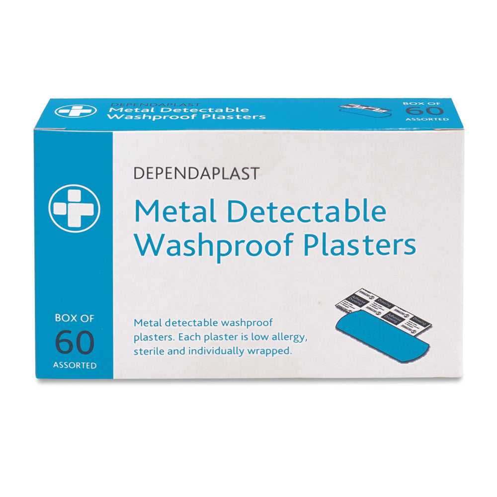 Dependaplast - Metal Detectable Washproof Plasters - Assorted - Blue - Box of 60 - G&M Medical Supply
