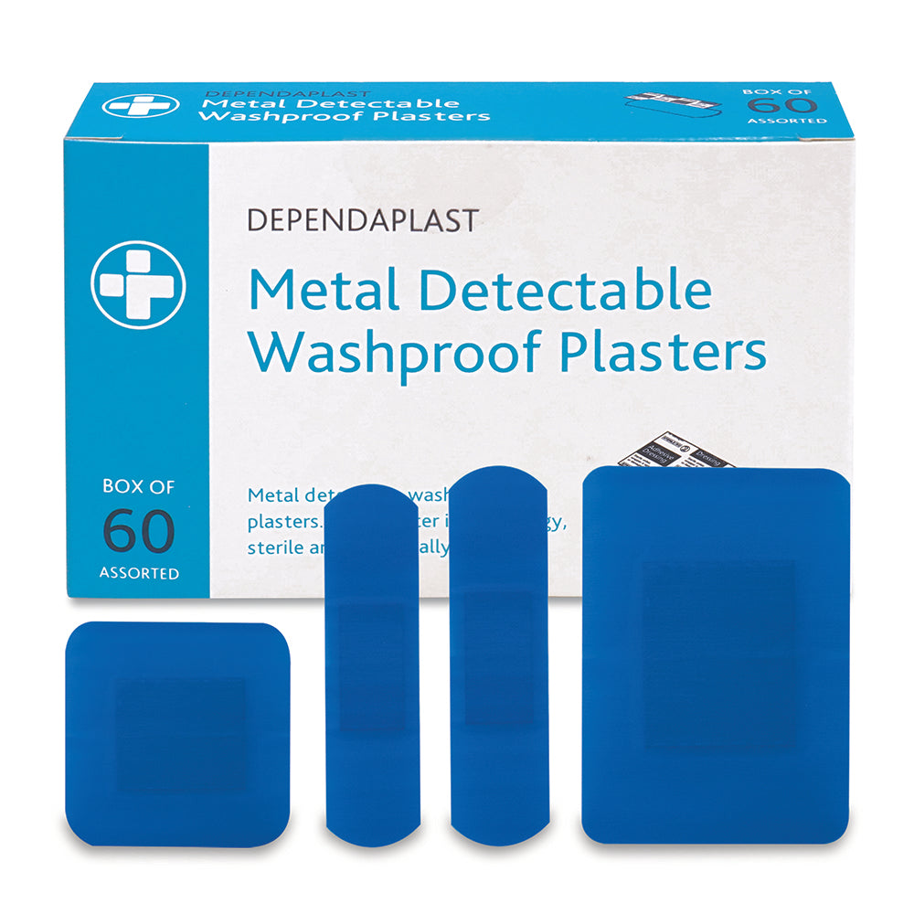 Dependaplast - Metal Detectable Washproof Plasters - Assorted - Blue - Box of 60 - G&M Medical Supply