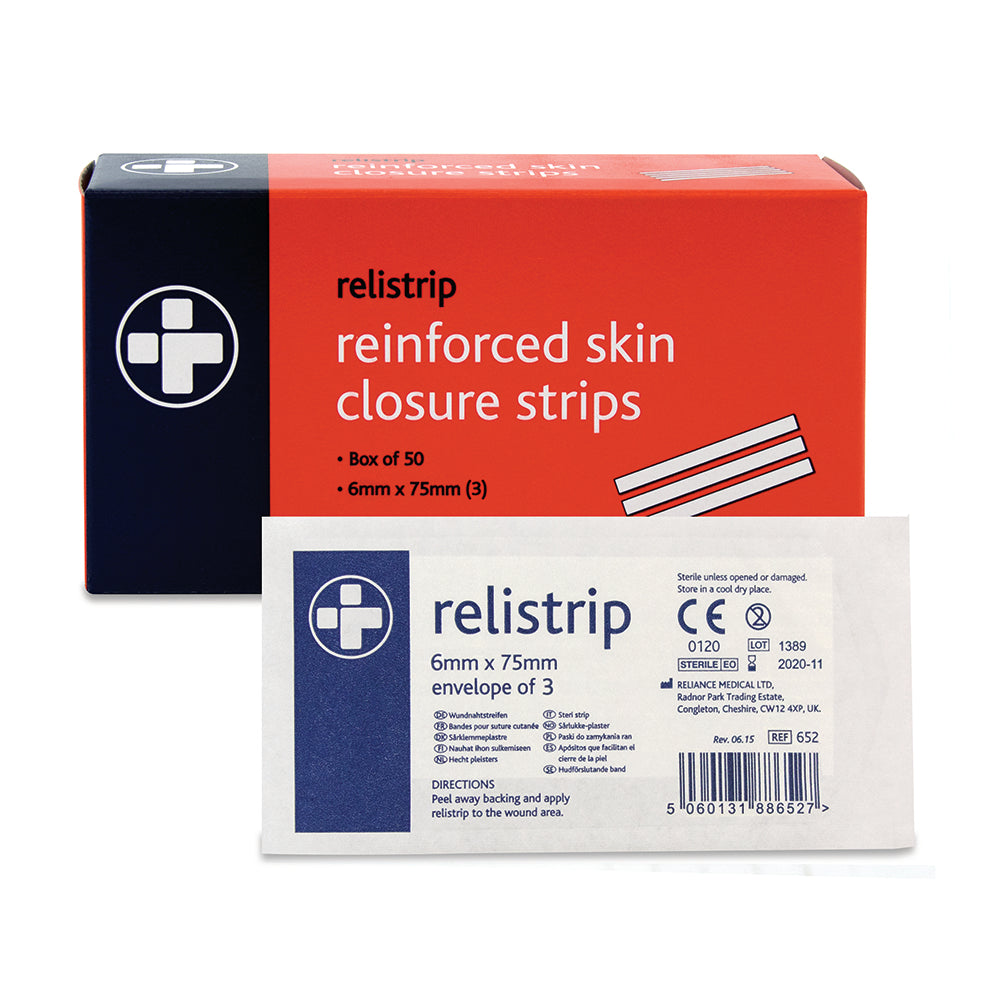 Relistrip Reinforced Skin Closure Strips - 6mm x 75mm - Strip of 3 - G&M Medical Supply