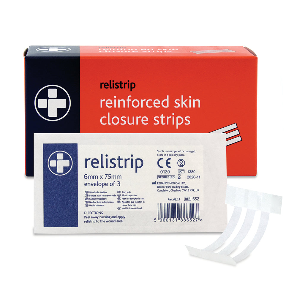 Relistrip Reinforced Skin Closure Strips - 6mm x 75mm - Strip of 3 - G&M Medical Supply