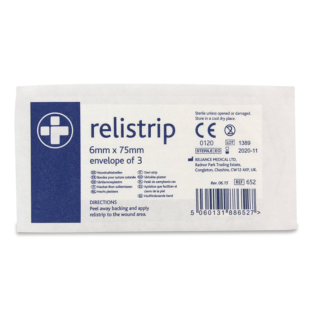 Relistrip Reinforced Skin Closure Strips - 6mm x 75mm - Strip of 3 - G&M Medical Supply