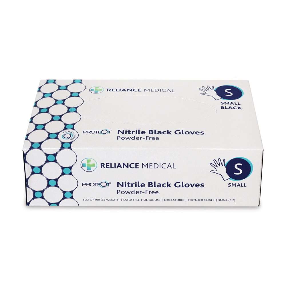 PROTEQT Nitrile Examination Gloves (Powder Free) - Small - Black - Box of 100 - G&M Medical Supply