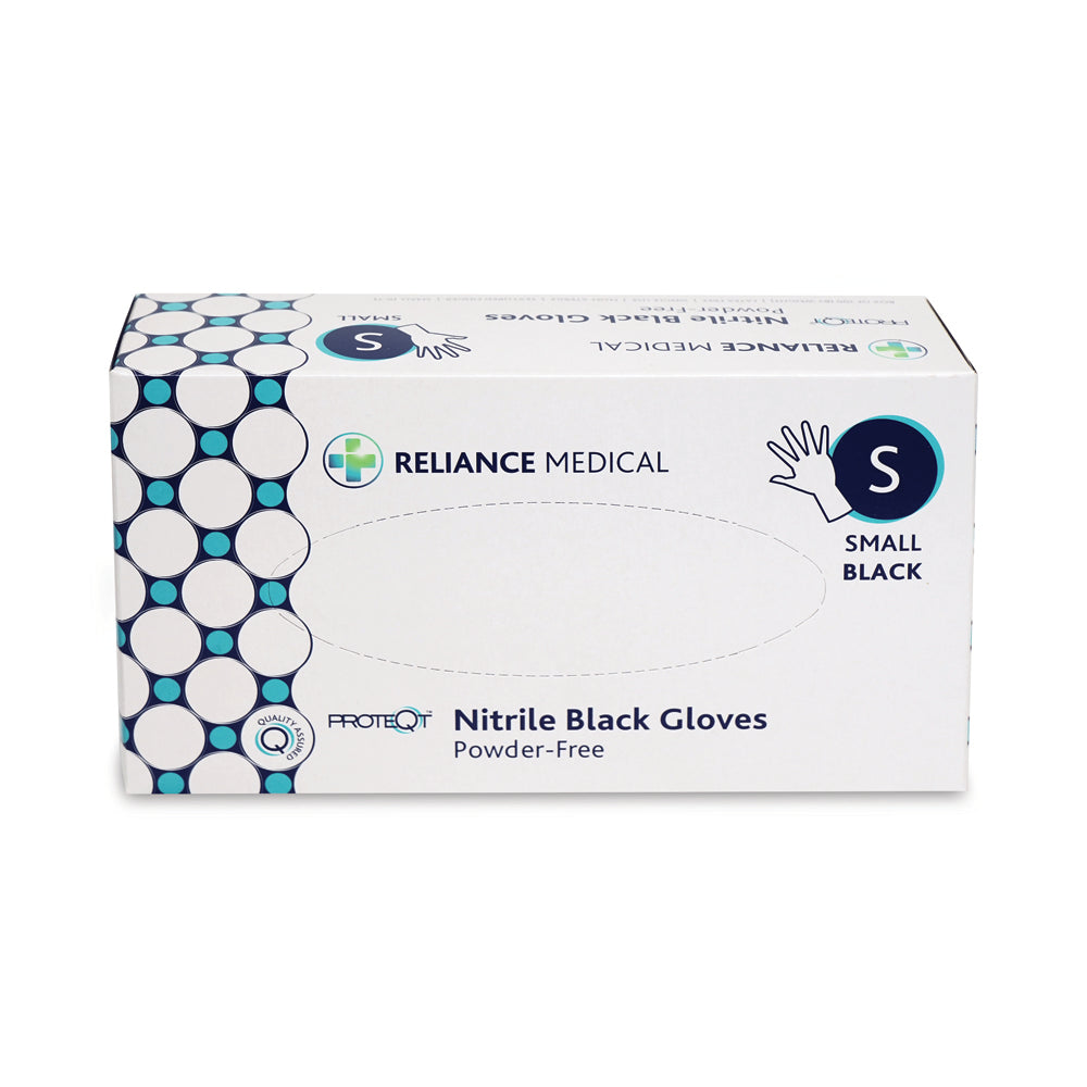 PROTEQT Nitrile Examination Gloves (Powder Free) - Small - Black - Box of 100 - G&M Medical Supply