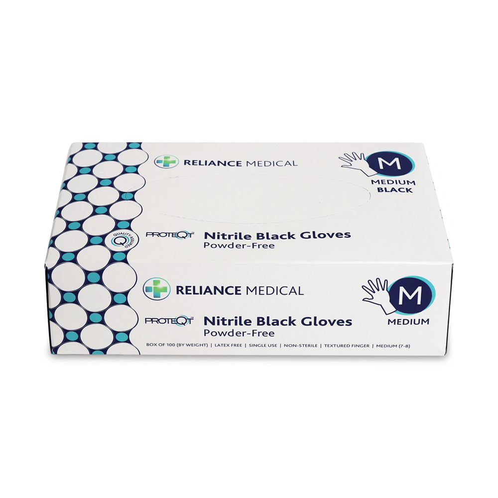 PROTEQT Nitrile Examination Gloves (Powder Free) - Medium - Black - Box of 100 - G&M Medical Supply