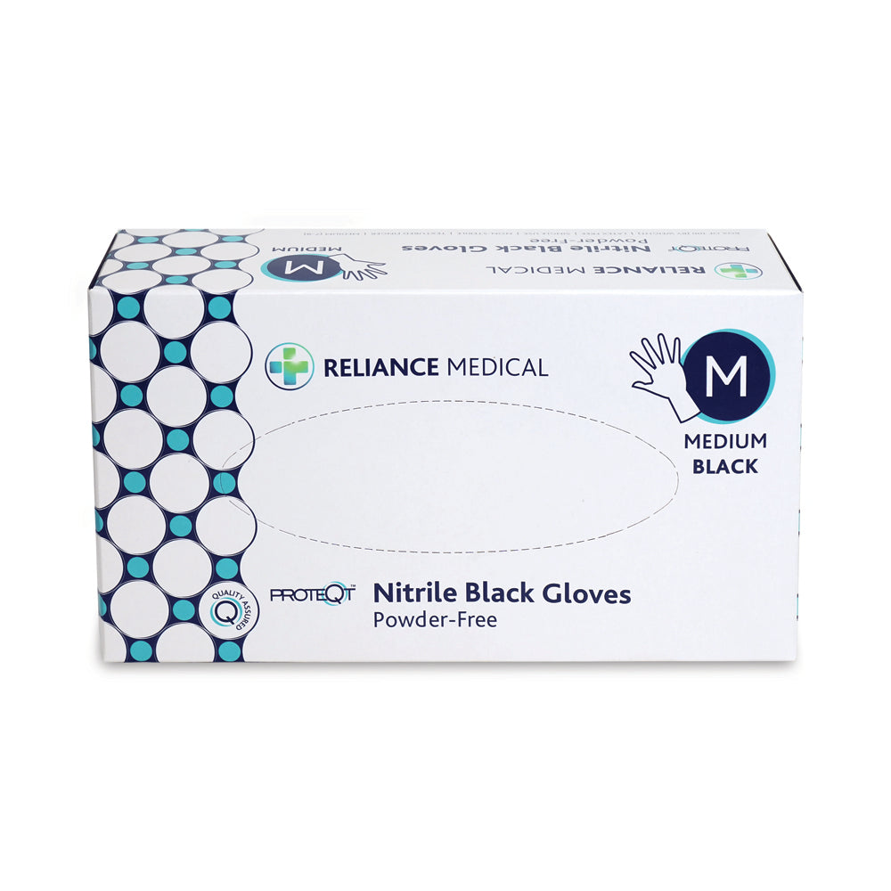 PROTEQT Nitrile Examination Gloves (Powder Free) - Medium - Black - Box of 100 - G&M Medical Supply