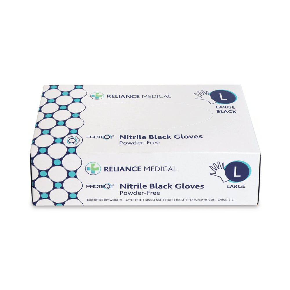 PROTEQT Nitrile Examination Gloves (Powder Free) - Large - Black - Box of 100 - G&M Medical Supply