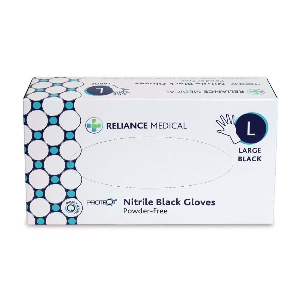 PROTEQT Nitrile Examination Gloves (Powder Free) - Large - Black - Box of 100 - G&M Medical Supply