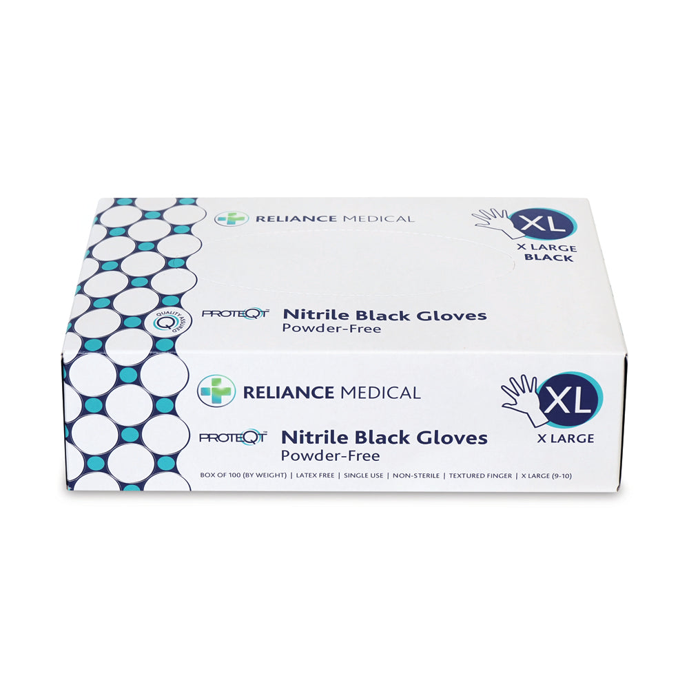 PROTEQT Nitrile Examination Gloves (Powder Free) - XLarge - Black - Box of 100 - G&M Medical Supply