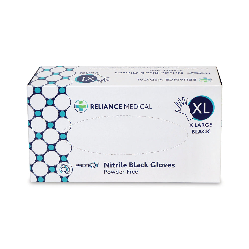 PROTEQT Nitrile Examination Gloves (Powder Free) - XLarge - Black - Box of 100 - G&M Medical Supply