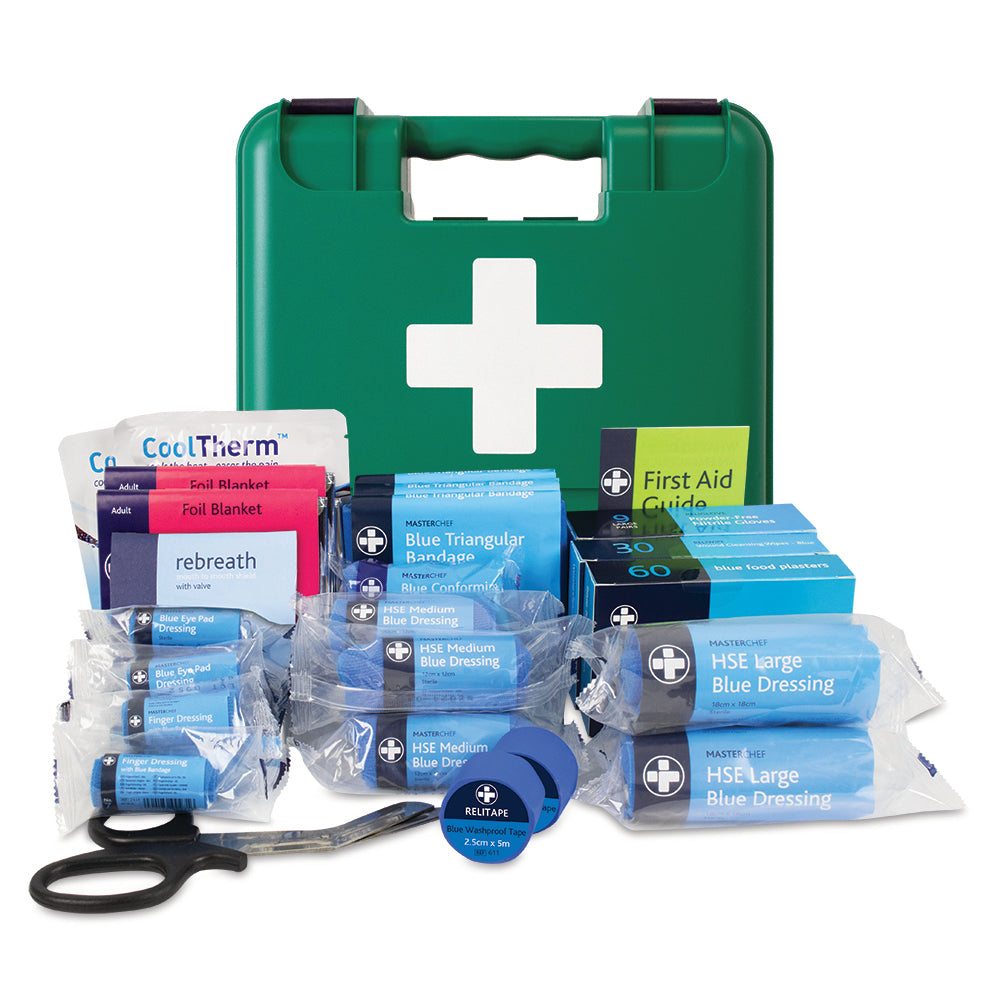 Masterchef Catering BS8599-1 First Aid Kit - Medium - Oxford Box Inc Bracket - Green - G&M Medical Supply