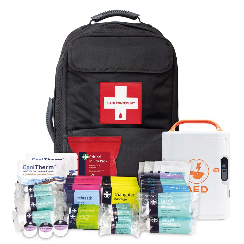 BS8599-1:2019 Hybrid Critical Injury Kit - including Mediana Pro A16 HeartOn Fully Automatic Defibrillator - G&M Medical Supply