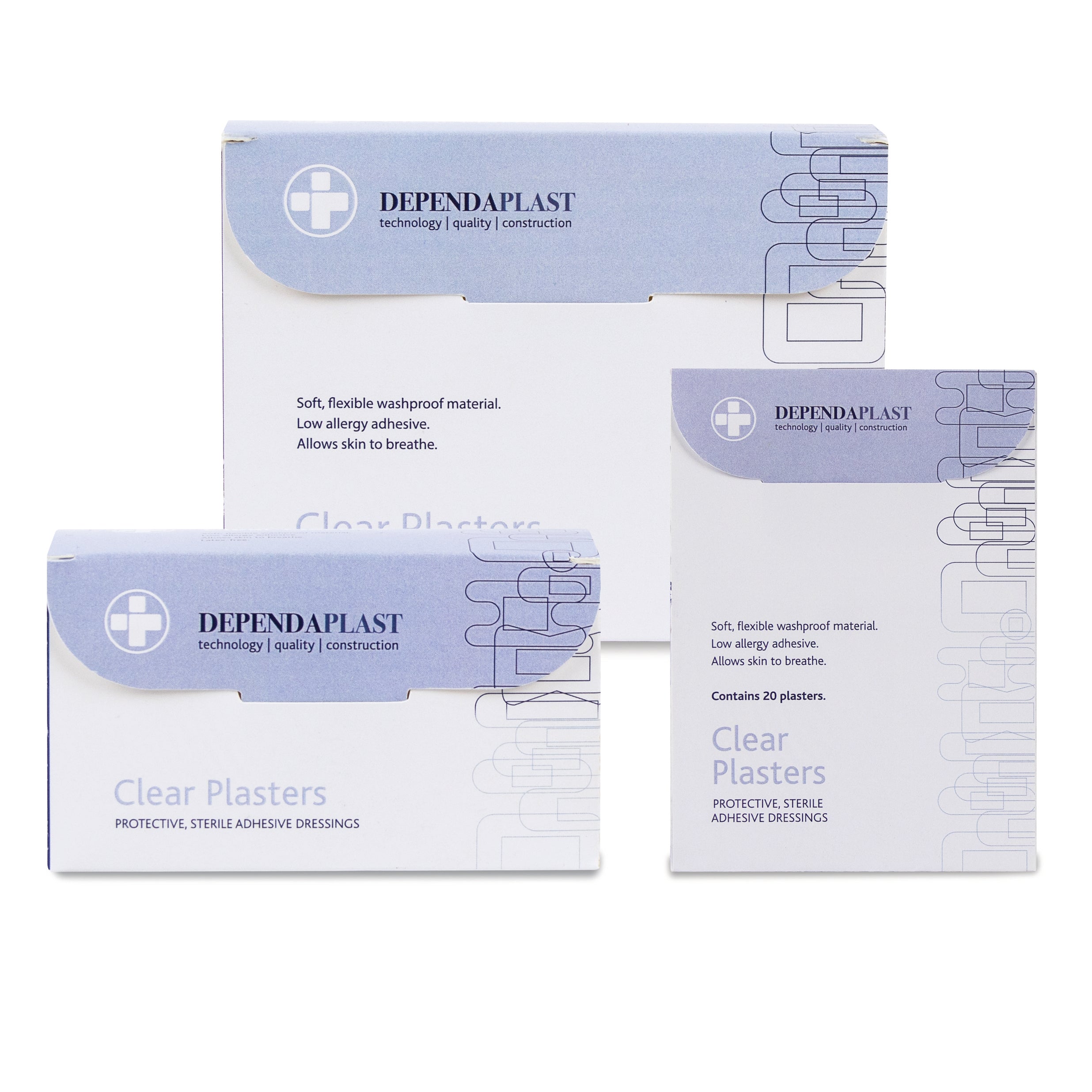 Dependaplast - Washproof Plasters - Assorted - Clear - Box of 100 - G&M Medical Supply
