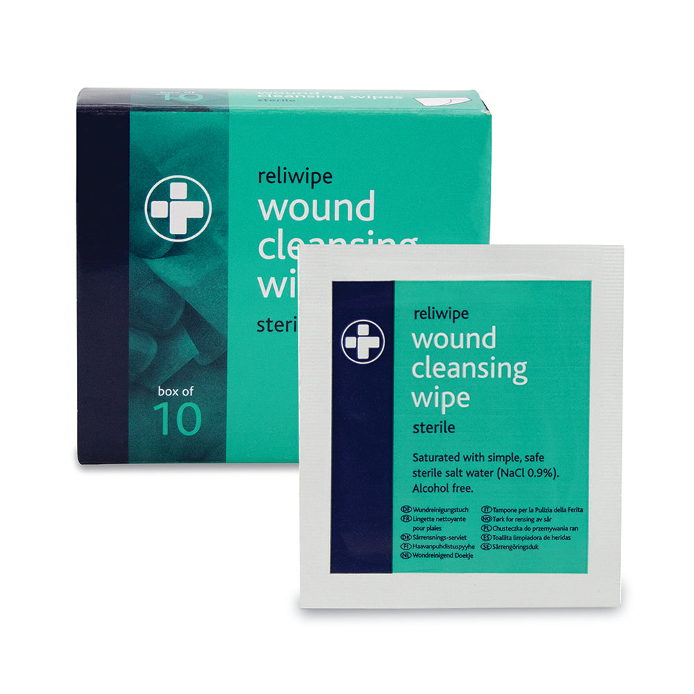 Reliwipe Saline Wound Cleansing Wipes - Box of 10 - G&M Medical Supply