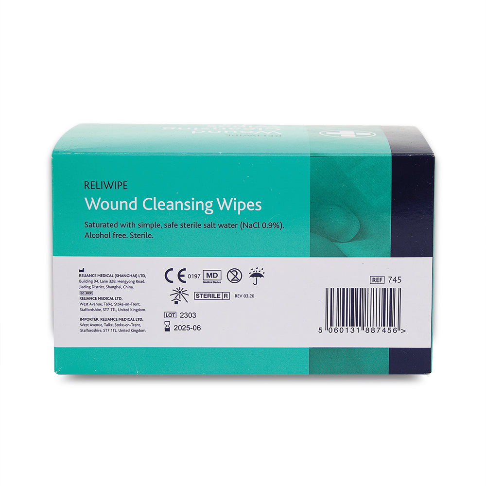 Reliwipe Saline Wound Cleansing Wipes - Box of 100 - G&M Medical Supply