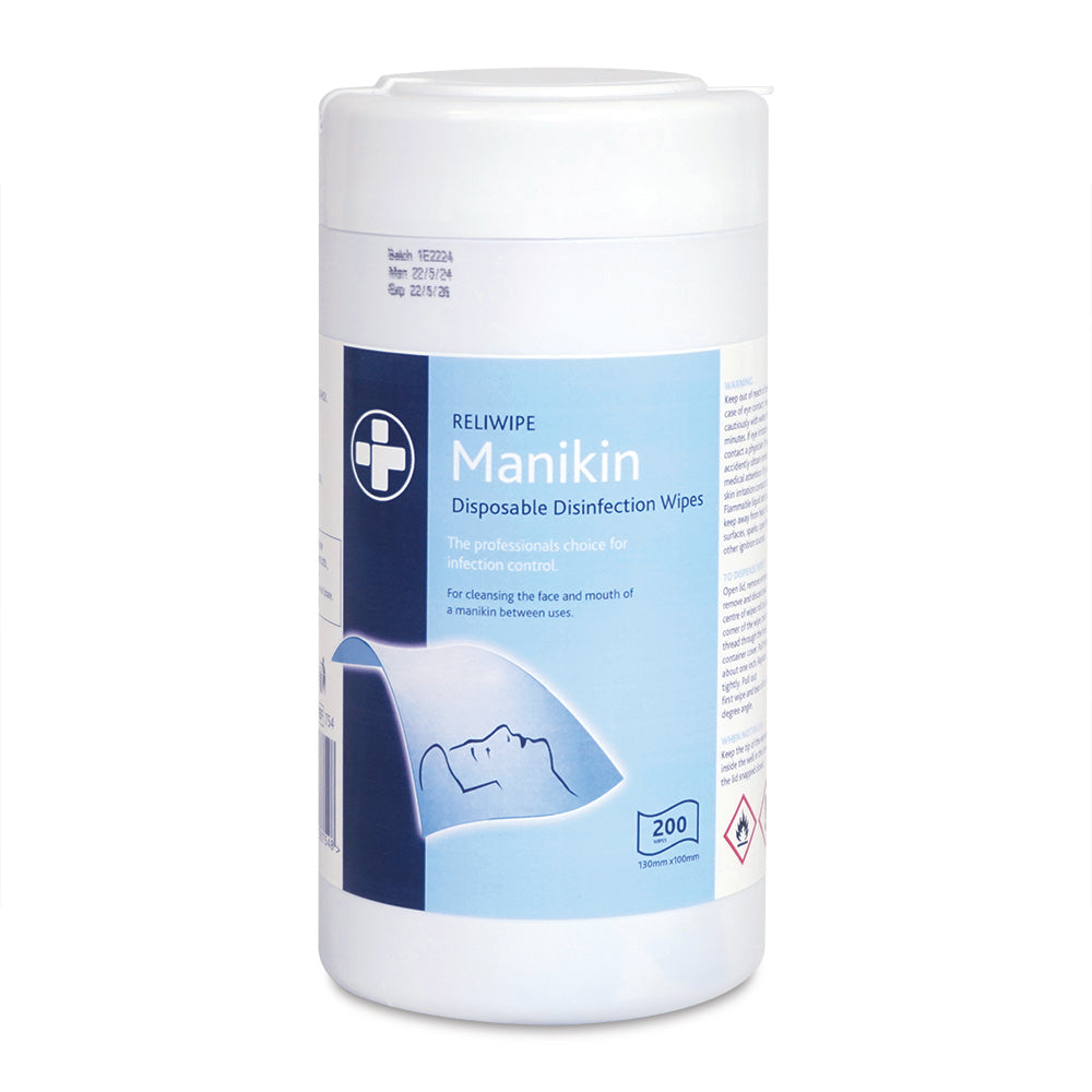 Reliwipe Manikin Disposable Disinfectant Wipes - Drum of 200 - G&M Medical Supply