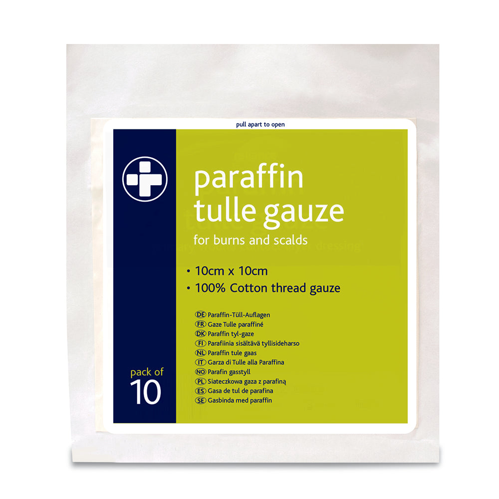 Paraffin Tulle Gauze - 10cm x 10cm - Pack of 10 - G&M Medical Supply