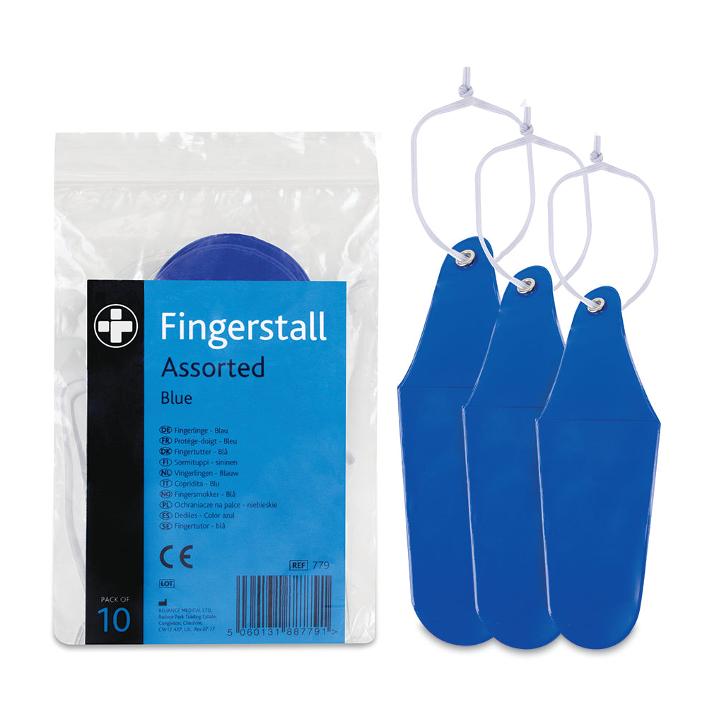 Fingerstall - Assorted - Blue - Pack of 10 - G&M Medical Supply