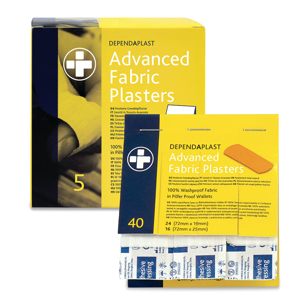Dependaplast - Advanced 100% Washproof Fabric Plasters - Assorted - Tan - Pilfer Proof Wallet of 40 - G&M Medical Supply