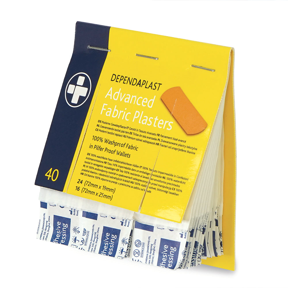 Dependaplast - Advanced 100% Washproof Fabric Plasters - Assorted - Tan - Pilfer Proof Wallet of 40 - G&M Medical Supply